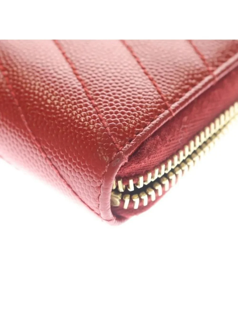 Saint Laurent Yves Cassandra Zip Around Wallet Card Case Red Leather Gold - Picture 5 of 6